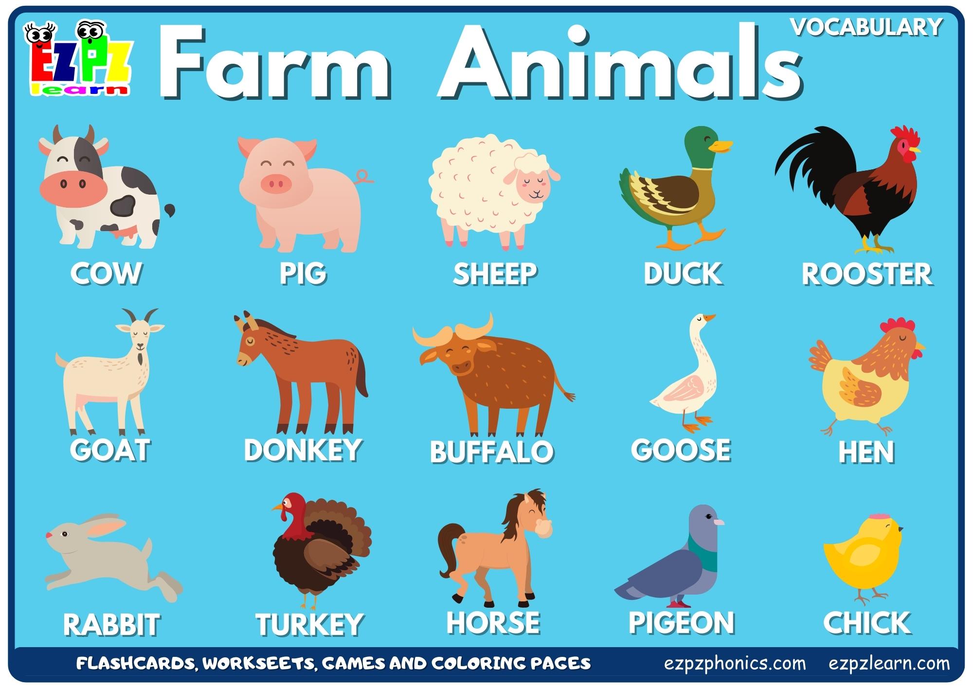 Farm Animals Vocabulary Picture Dictionary Join Now for Free Flashcards, Worksheets and Coloring Pages